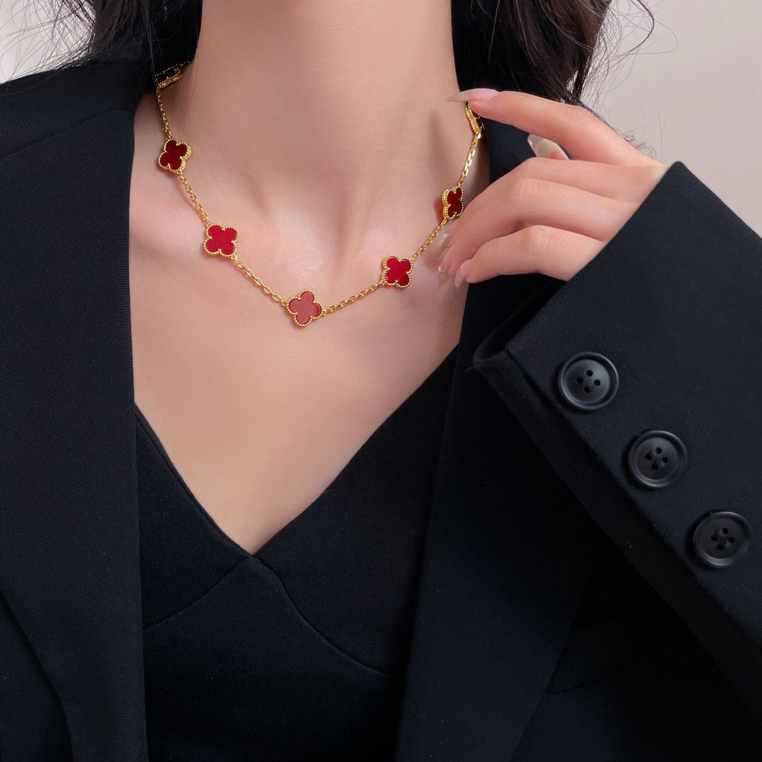[Avelora Jewelry ]CLOVER 10 MOTIFS CARNELIAN NECKLACE