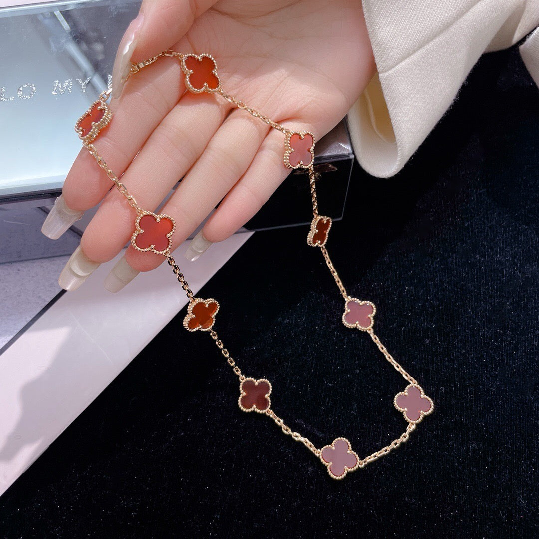 [Avelora Jewelry ]CLOVER 10 MOTIFS CARNELIAN NECKLACE