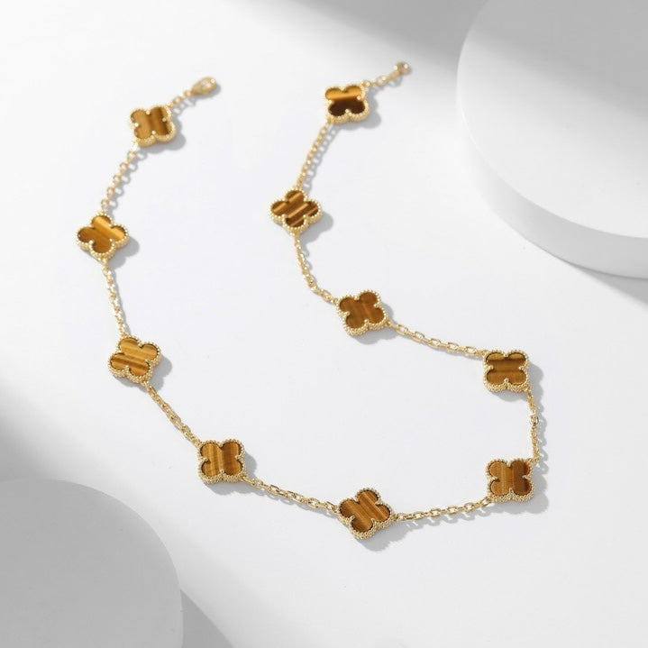 [Avelora Jewelry ]CLOVER 10 MOTIFS TIGER EYE NECKLACE