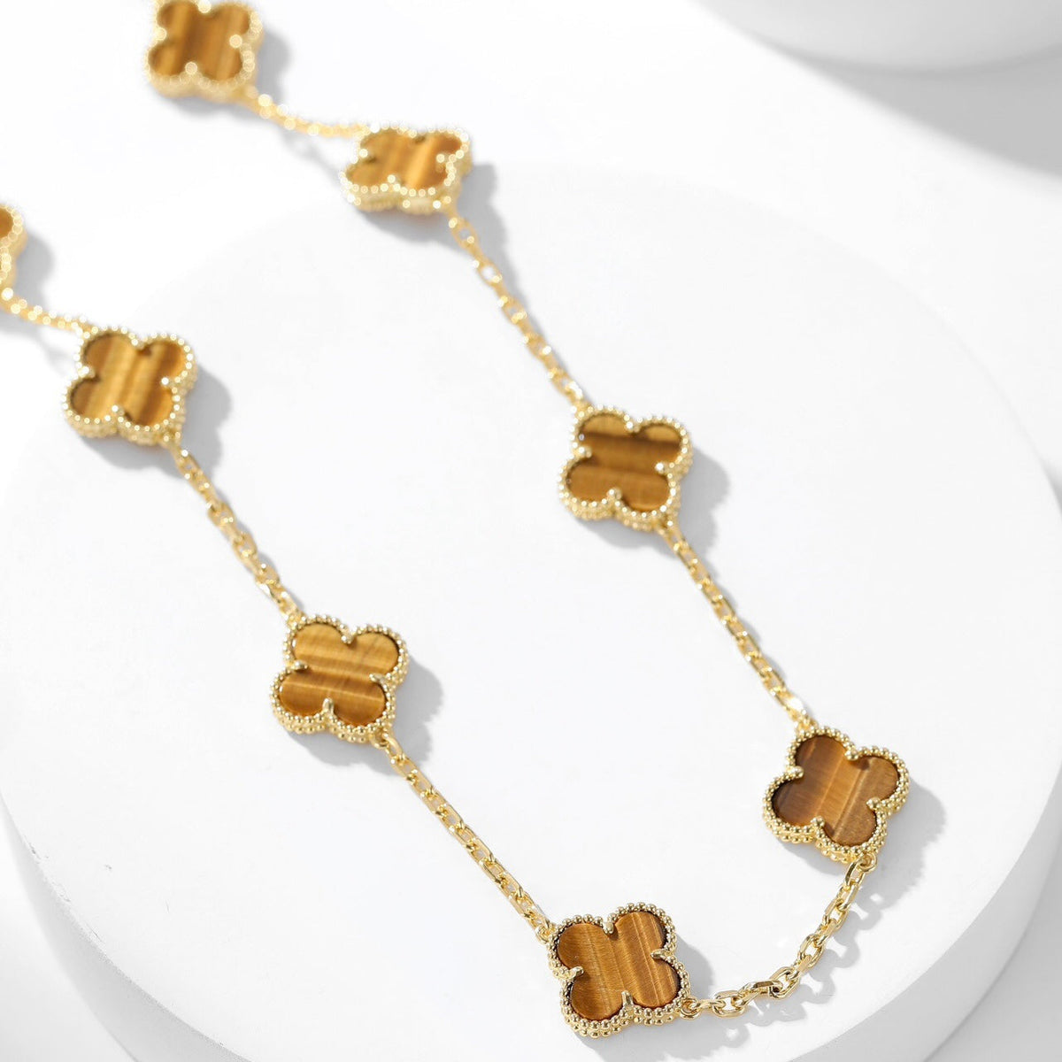 [Avelora Jewelry ]CLOVER 10 MOTIFS TIGER EYE NECKLACE
