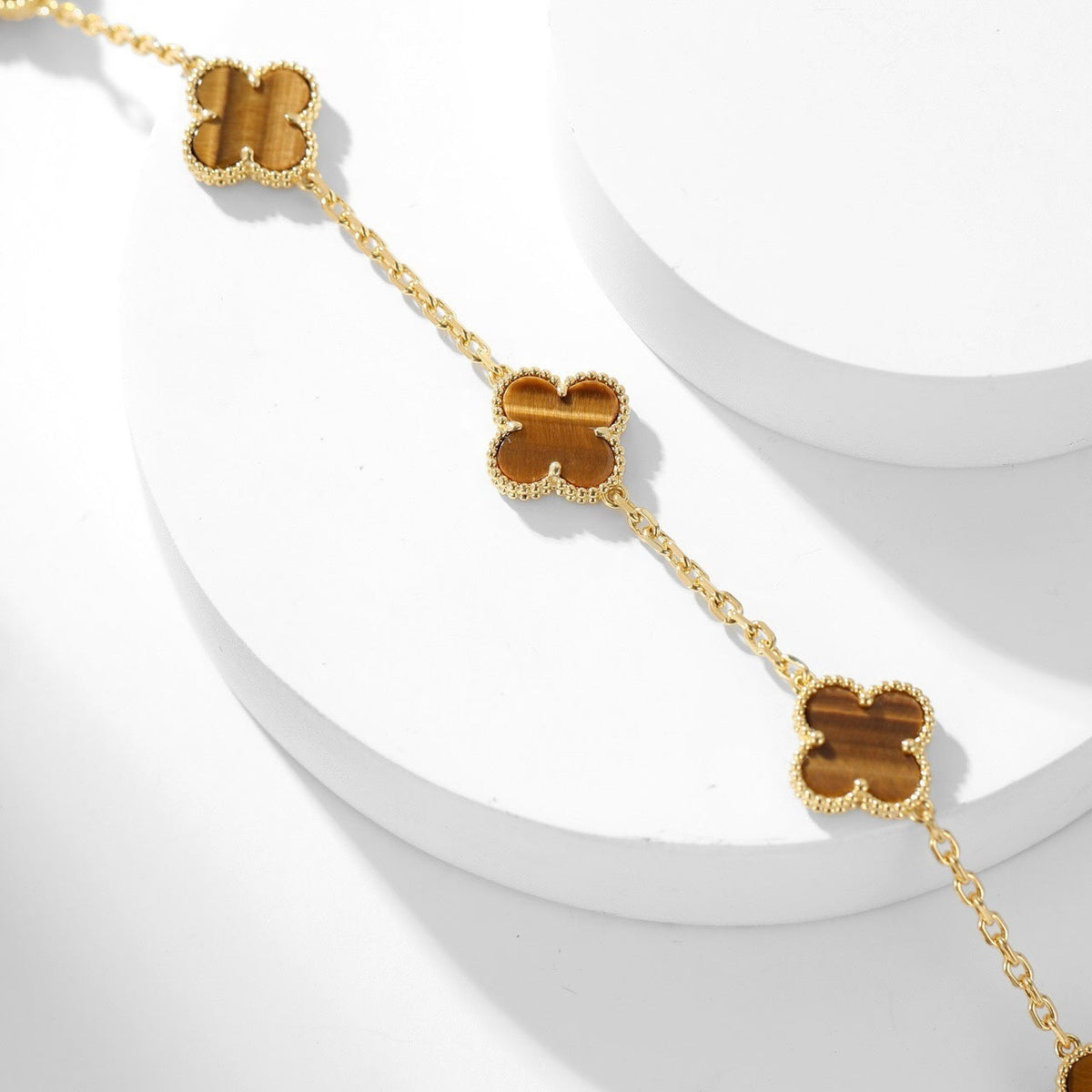 [Avelora Jewelry ]CLOVER 10 MOTIFS TIGER EYE NECKLACE