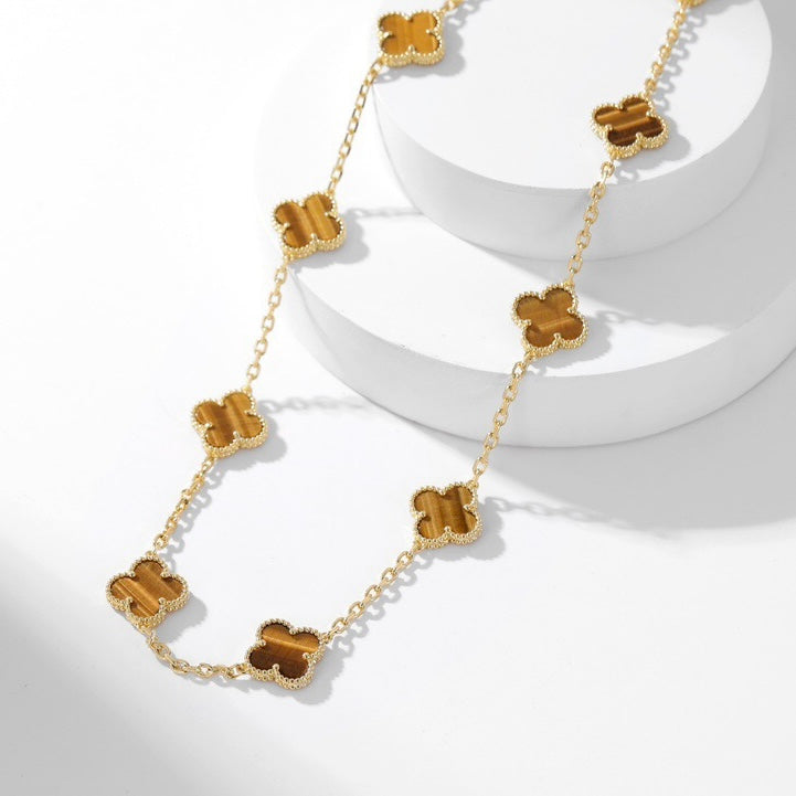 [Avelora Jewelry ]CLOVER 10 MOTIFS TIGER EYE NECKLACE