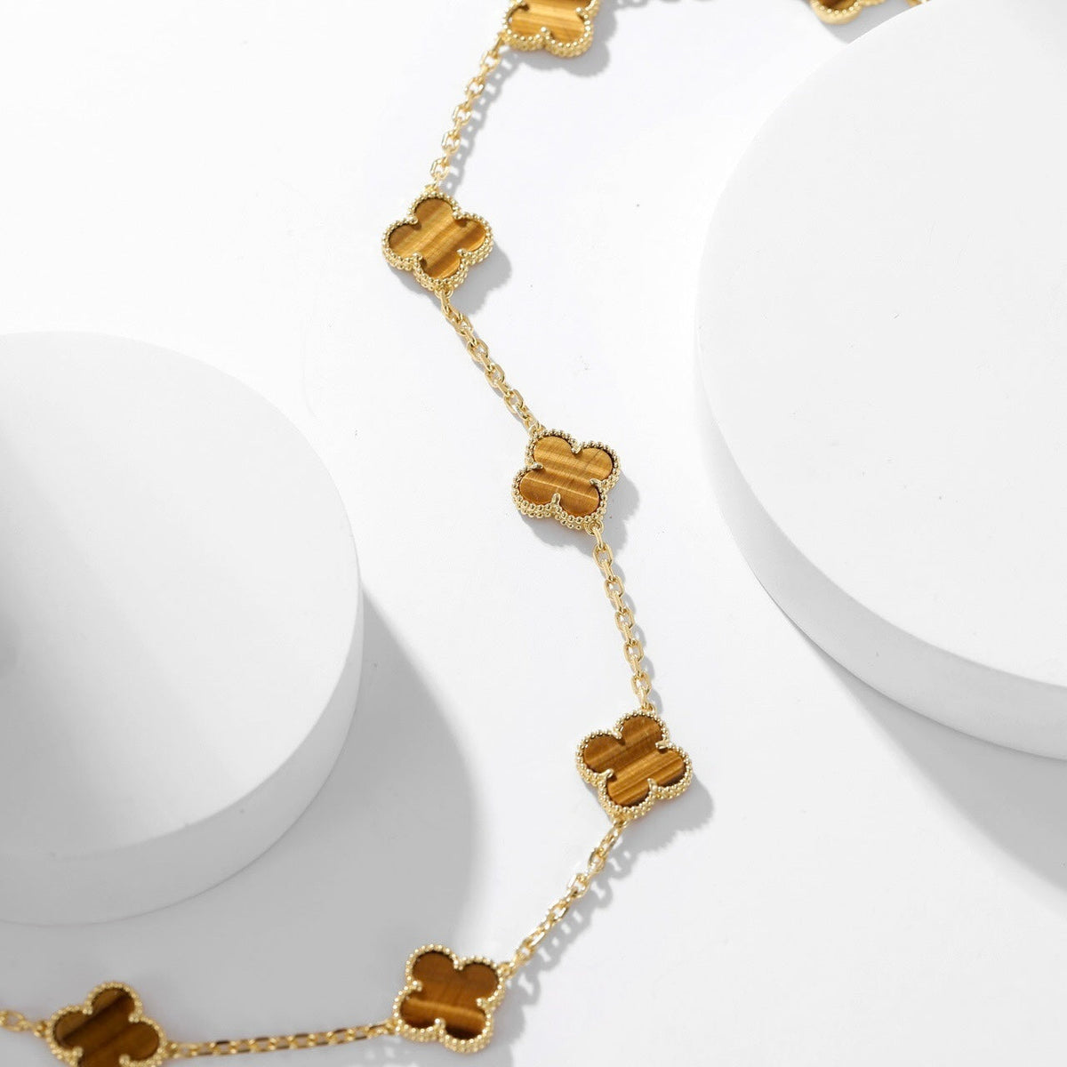 [Avelora Jewelry ]CLOVER 10 MOTIFS TIGER EYE NECKLACE