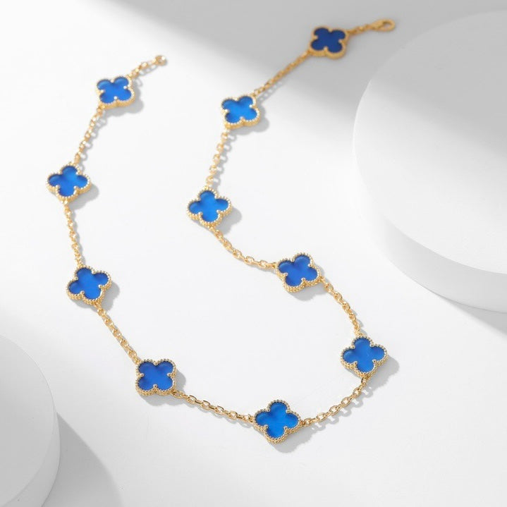 [Avelora Jewelry ]CLOVER 10 MOTIFS BLUE AGATE NECKLACE