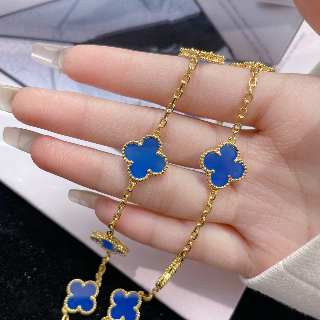 [Avelora Jewelry ]CLOVER 10 MOTIFS BLUE AGATE NECKLACE