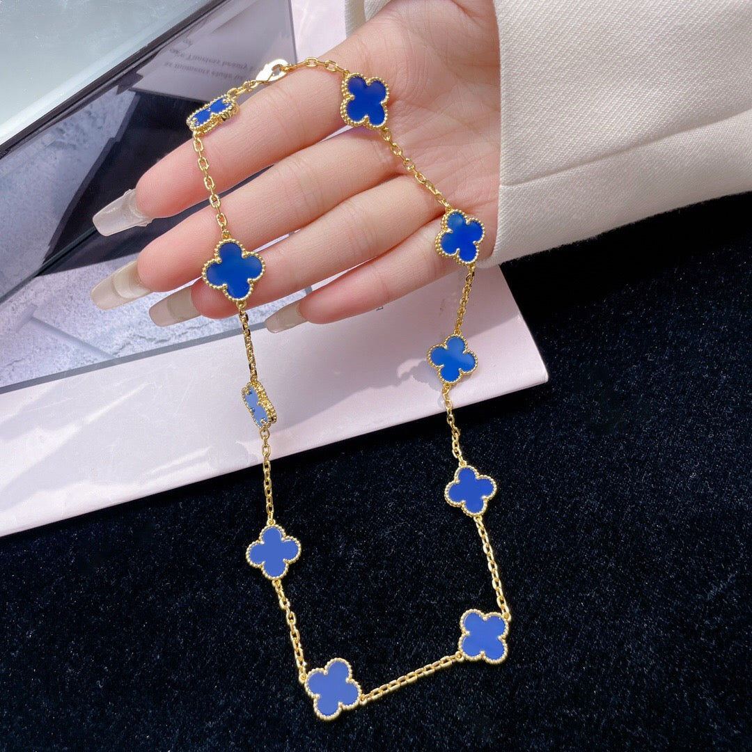 [Avelora Jewelry ]CLOVER 10 MOTIFS BLUE AGATE NECKLACE