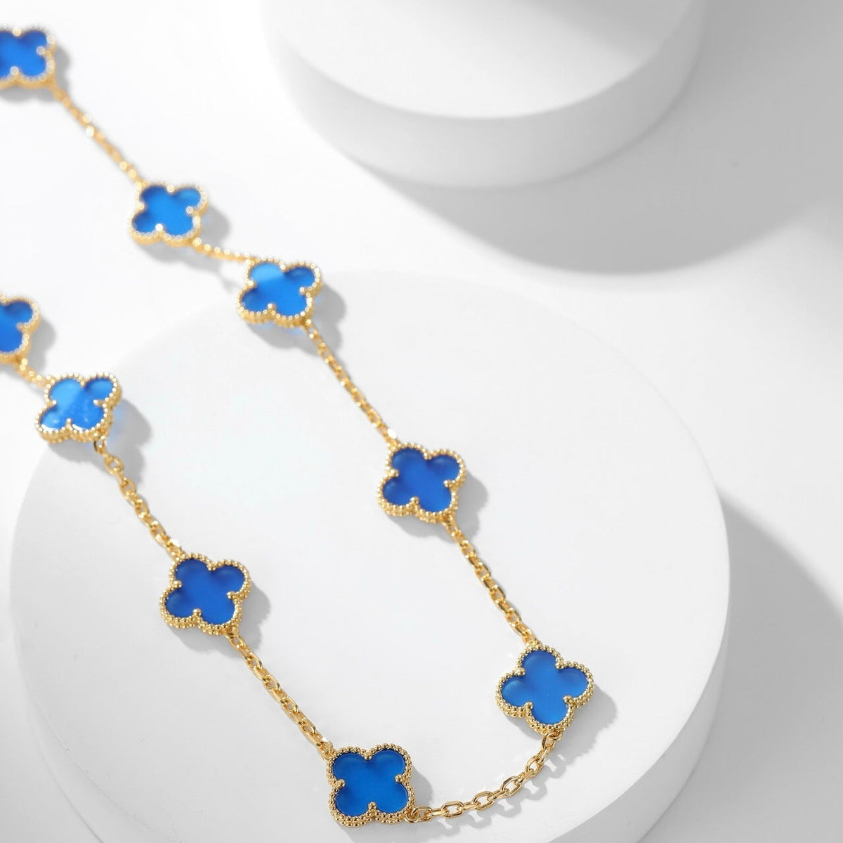 [Avelora Jewelry ]CLOVER 10 MOTIFS BLUE AGATE NECKLACE