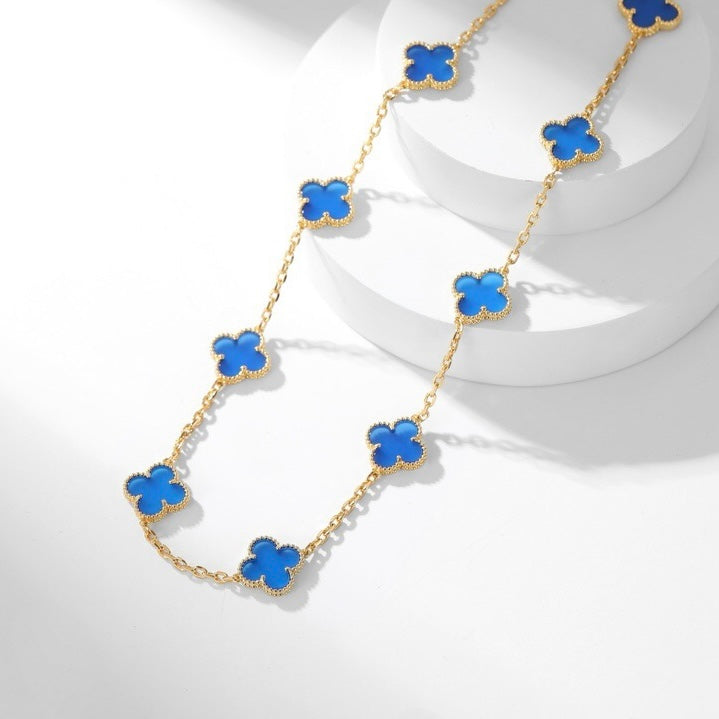 [Avelora Jewelry ]CLOVER 10 MOTIFS BLUE AGATE NECKLACE