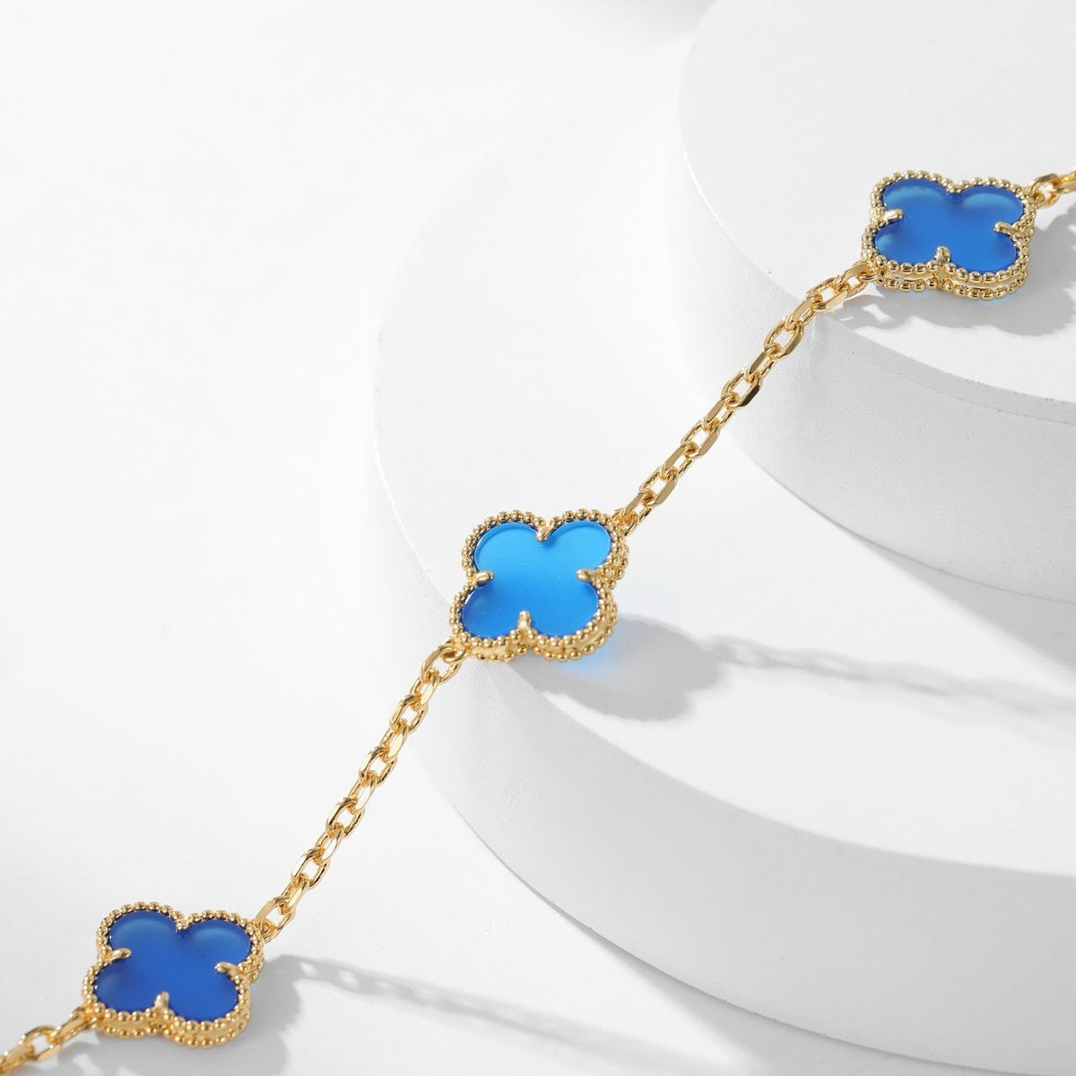 [Avelora Jewelry ]CLOVER 10 MOTIFS BLUE AGATE NECKLACE