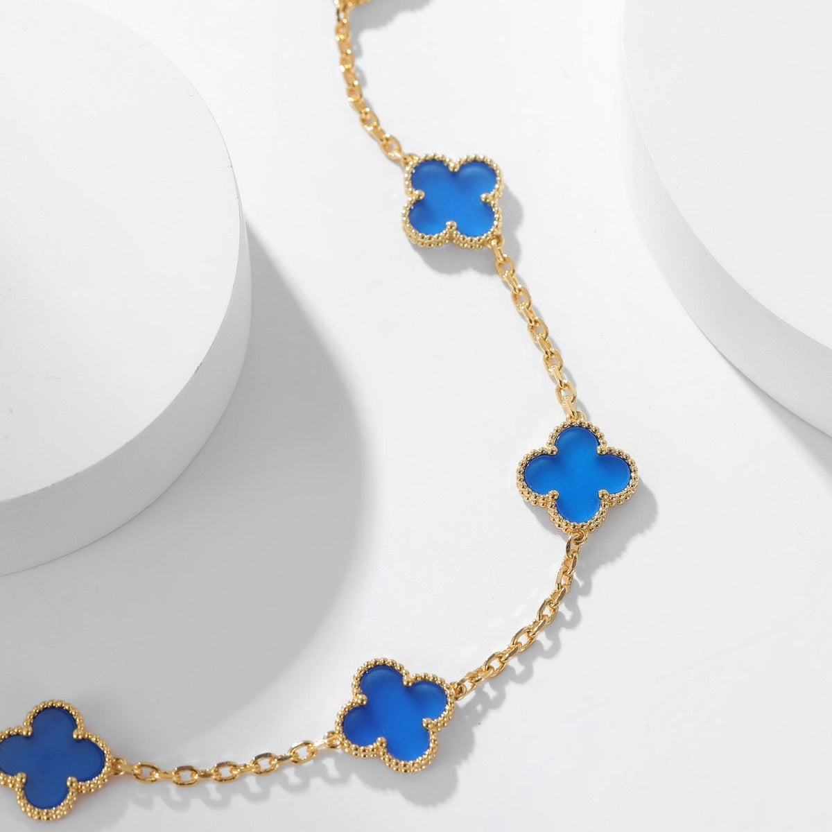 [Avelora Jewelry ]CLOVER 10 MOTIFS BLUE AGATE NECKLACE