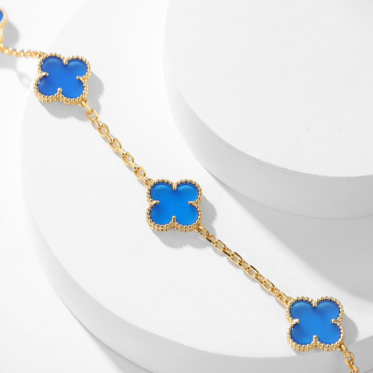 [Avelora Jewelry ]CLOVER 10 MOTIFS BLUE AGATE NECKLACE
