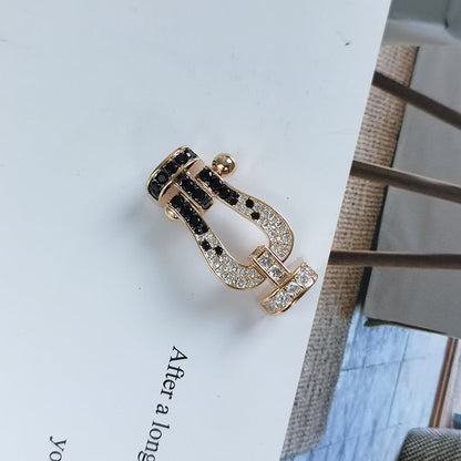 [Avelora]FORCE LARGE HORSESHOE BLACK & WHITE DIAMOND BRACELET - ROSE GOLD