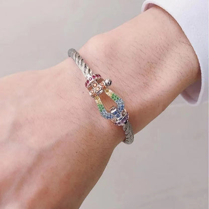[Avelora]FORCE LARGE HORSESHOE COLORED DIAMOND BRACELET - ROSE GOLD