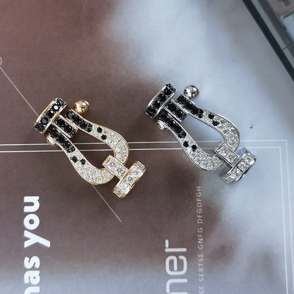[Avelora]FORCE LARGE HORSESHOE BLACK & WHITE DIAMOND BRACELET - ROSE GOLD