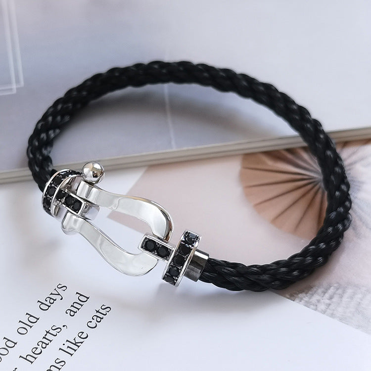 [Avelora]FORCE LARGE HORSESHOE BLACK DIAMOND BRACELET - WHITE GOLD