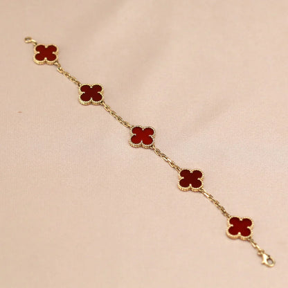 [Avelora]LUCKY CLOVER 5-MOTIF BRACELET - RED CARNELIAN COLLECTION