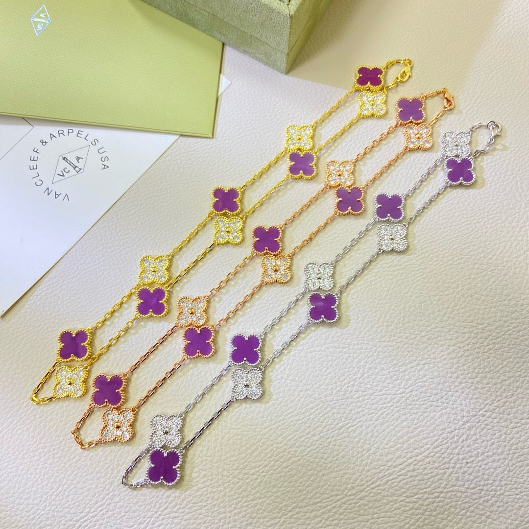 [Avelora Jewelry ]CLOVER 10 MOTIFS  PURPLE VIOLET DIAMOND NECKLACE