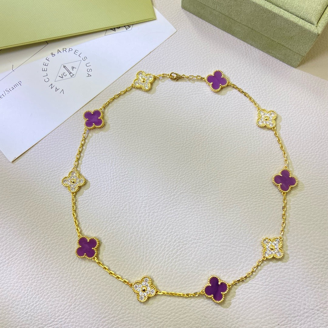 [Avelora Jewelry ]CLOVER 10 MOTIFS  PURPLE VIOLET DIAMOND NECKLACE