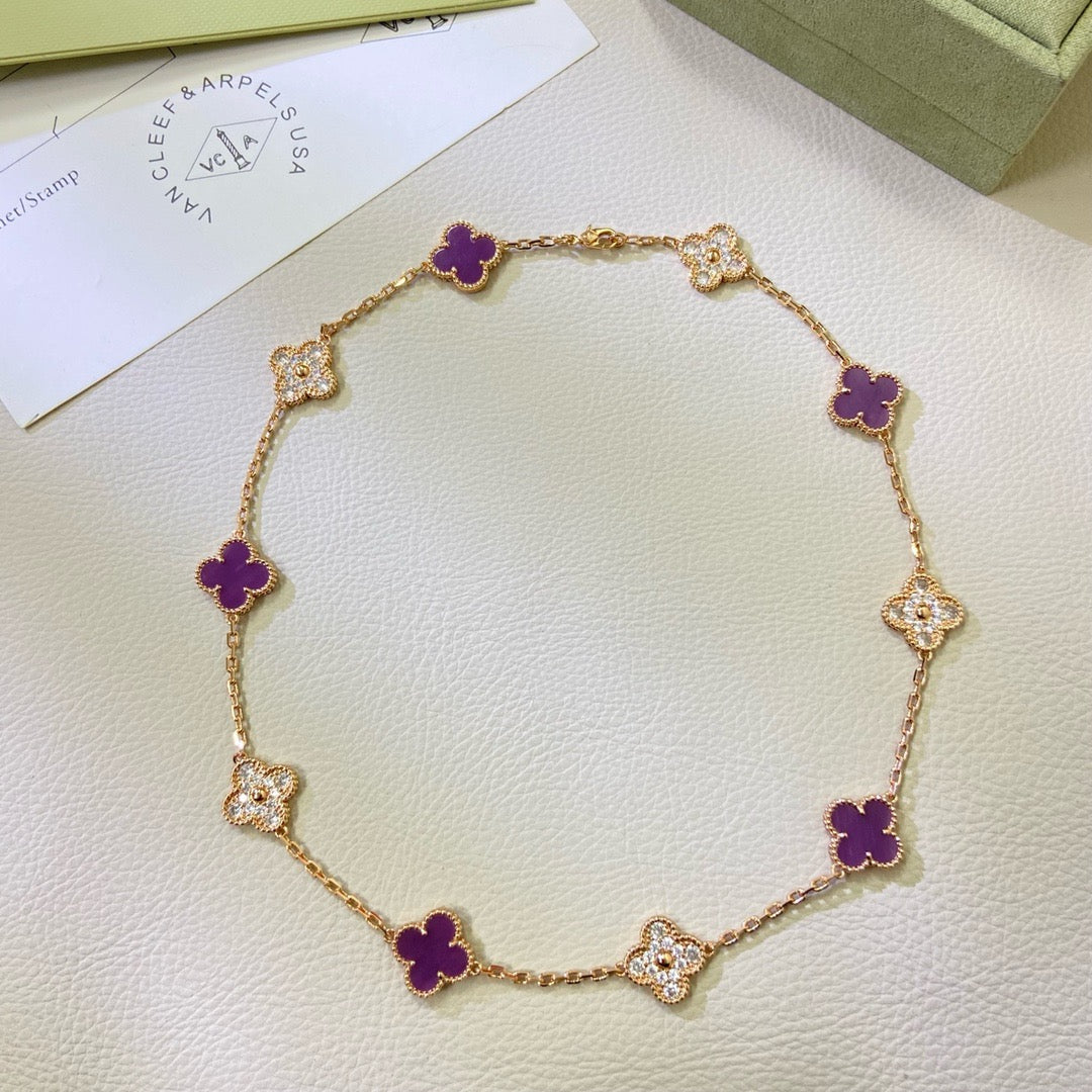 [Avelora Jewelry ]CLOVER 10 MOTIFS  PURPLE VIOLET DIAMOND NECKLACE