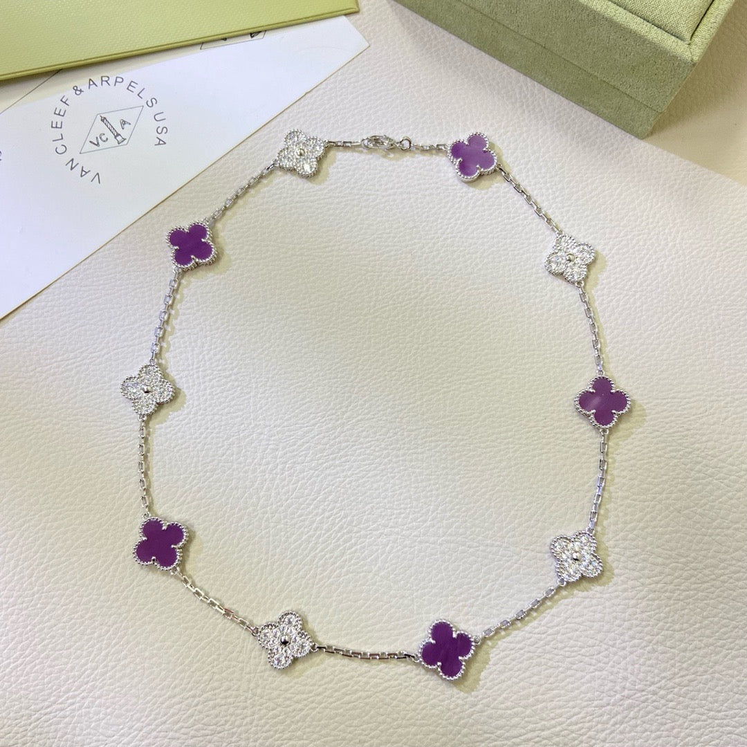 [Avelora Jewelry ]CLOVER 10 MOTIFS  PURPLE VIOLET DIAMOND NECKLACE