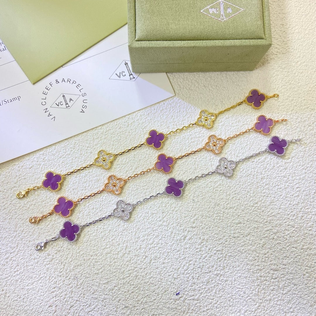[Avelora Jewelry ]CLOVER  5 MOTIFS  PURPLE VIOLET DIAMOND BRACELET