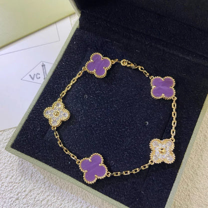 [Avelora]LUCKY CLOVER 5-MOTIF BRACELET - VIOLET COLLECTION