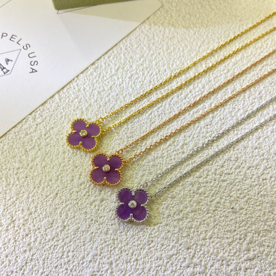 [Avelora Jewelry ]CLOVER 15MM DIAMOND  PURPLE VIOLET NECKLACE