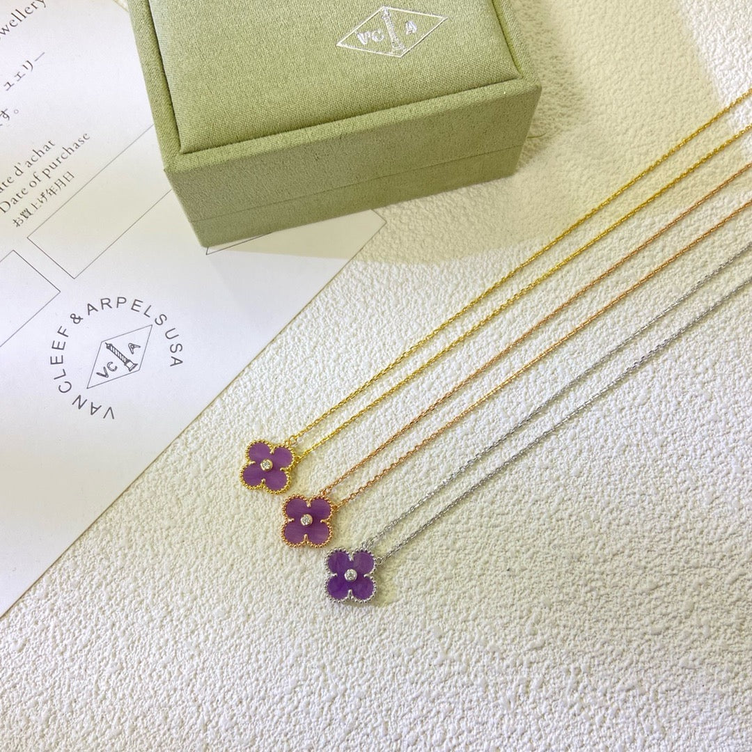 [Avelora Jewelry ]CLOVER 15MM DIAMOND  PURPLE VIOLET NECKLACE