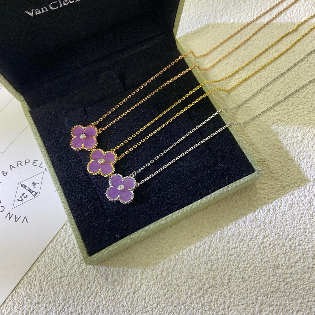[Avelora Jewelry ]CLOVER 15MM DIAMOND  PURPLE VIOLET NECKLACE