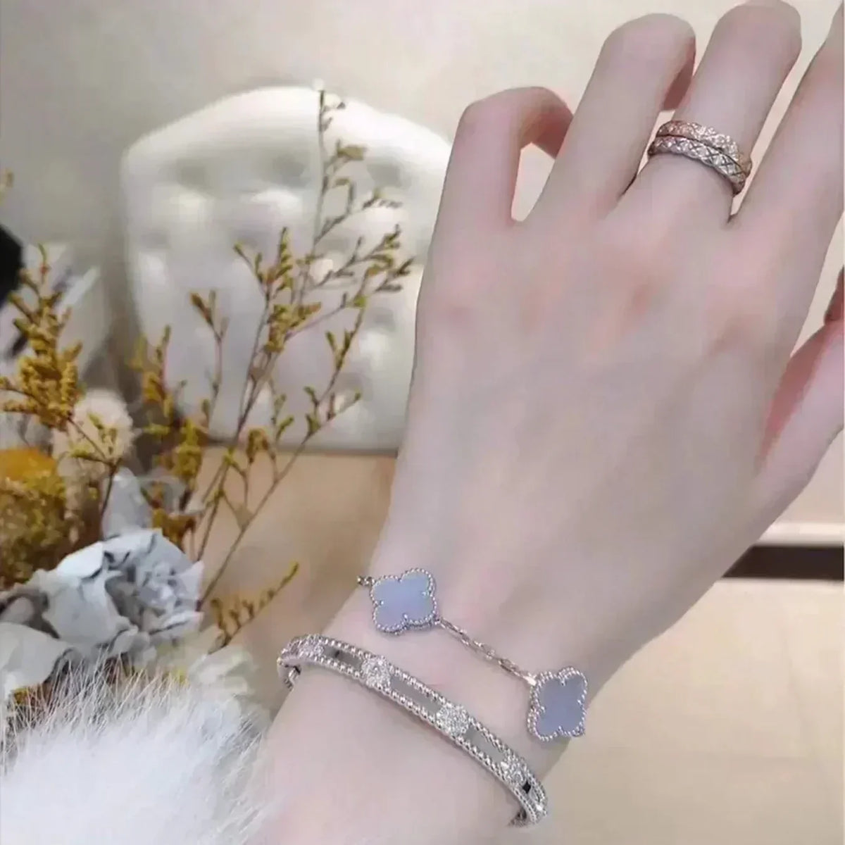[Avelora Jewelry ] CLOVER 5 MOTIF PURPLE CHALCEDONY BRACELET COLLECTION