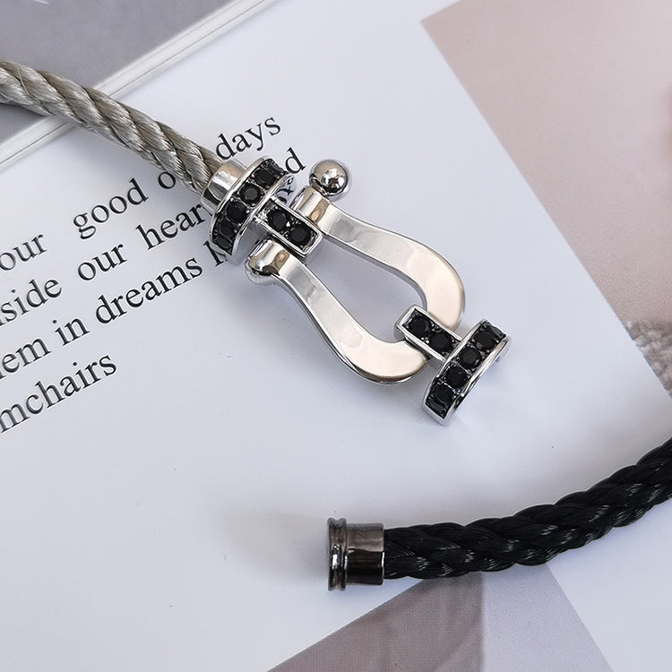 [Avelora Jewelry ]FORCE LARGE HORSESHOE BLACK DIAMOND BRACELET SILVER