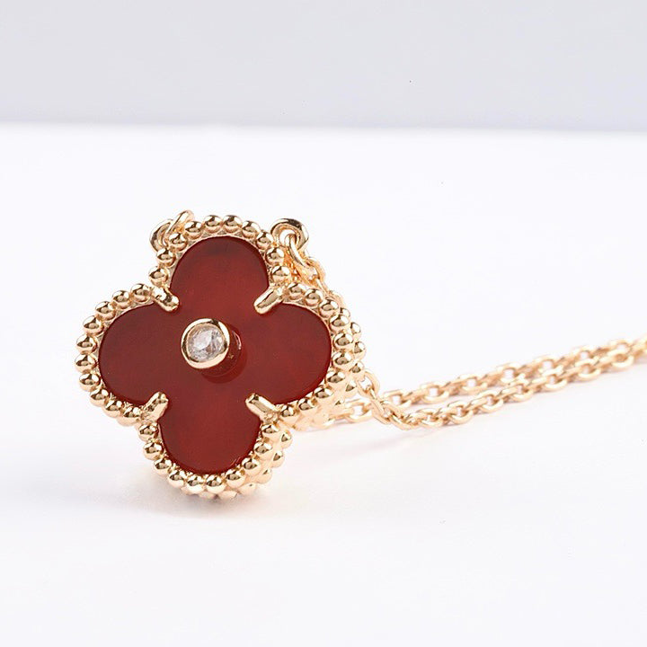 [Avelora Jewelry ]CLOVER 15MM DIAMOND CARNELIAN NECKLACE