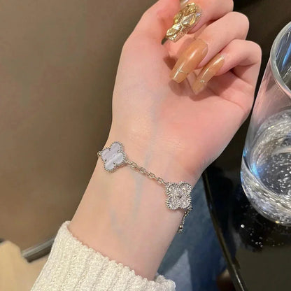 [Avelora]LUCKY CLOVER 5-MOTIF BRACELET - PURPLE CHALCEDONY COLLECTION