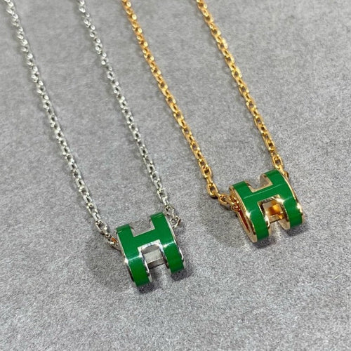 [Avelora]POP H GREEN NECKLACE SILVER AND GOLD