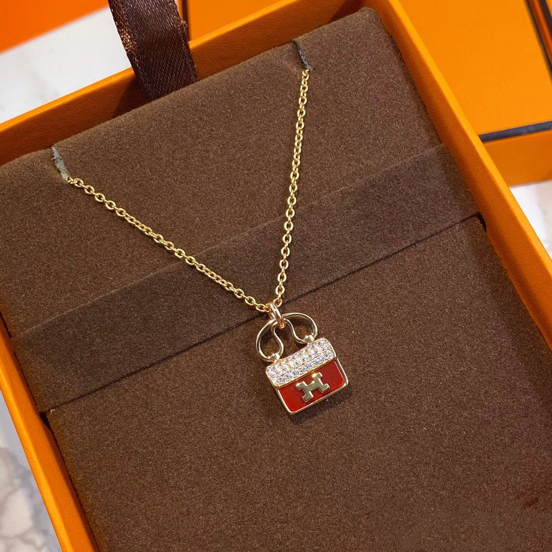 [Avelora Jewelry ]CONSTANCE RED PEDANT PINK GOLD NECKLACE