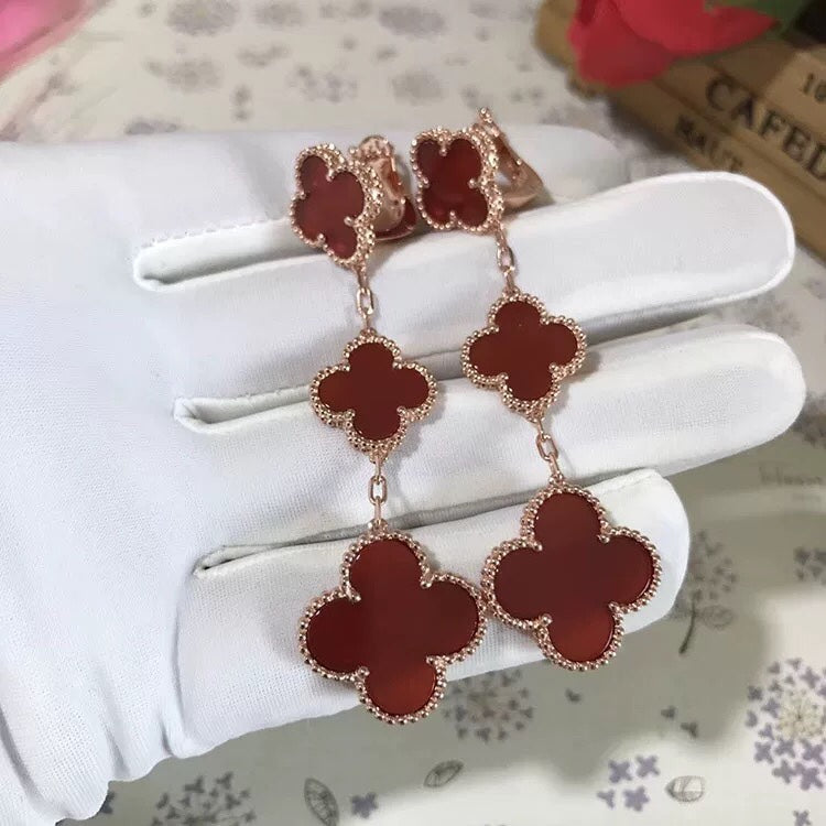 [Avelora Jewelry ]CLOVER 3 MOTIF CARNELIAN DROP EARRINGS