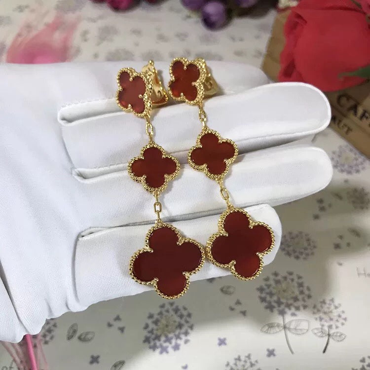 [Avelora Jewelry ]CLOVER 3 MOTIF CARNELIAN DROP EARRINGS