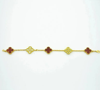 [Avelora]LUCKY CLOVER 5-MOTIF BRACELET - RED CARNELIAN COLLECTION