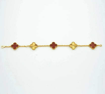 [Avelora]LUCKY CLOVER 5-MOTIF BRACELET - RED CARNELIAN COLLECTION