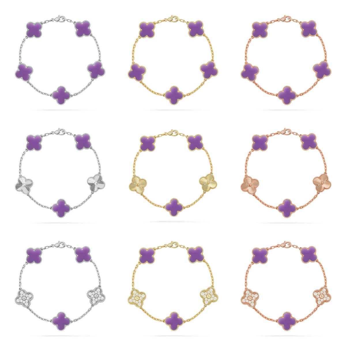 [Avelora Jewelry ]CLOVER 5 MOTIF LIGHT PURPLE BRACELET COLLECTION
