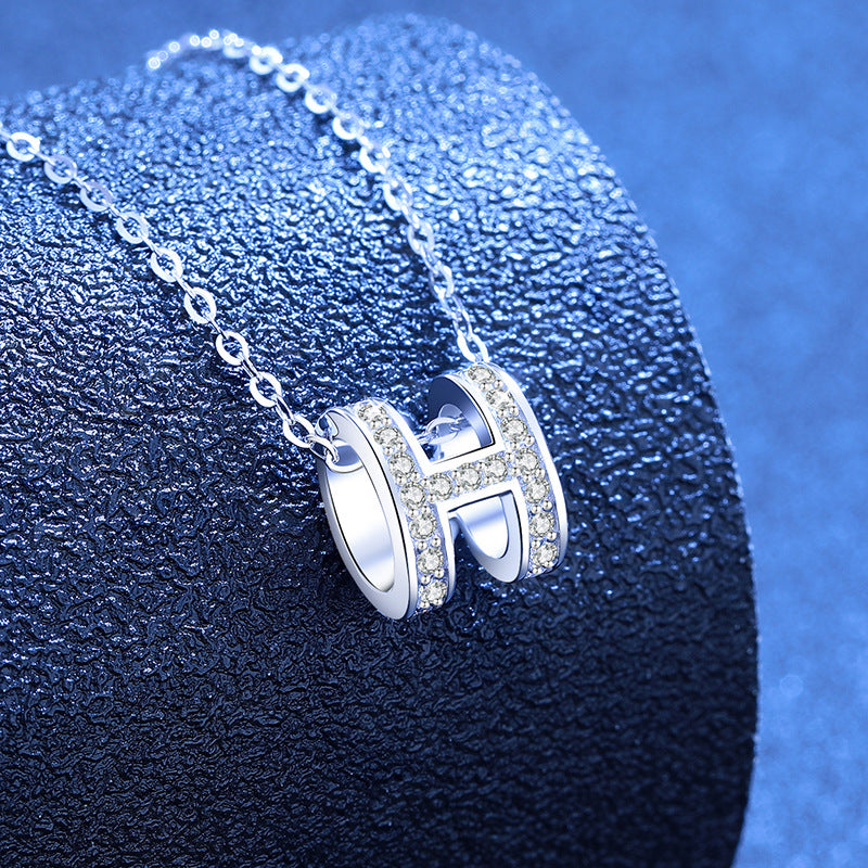 [Avelora]FULL-PAVE "H" MOISSANITE PENDANT NECKLACE