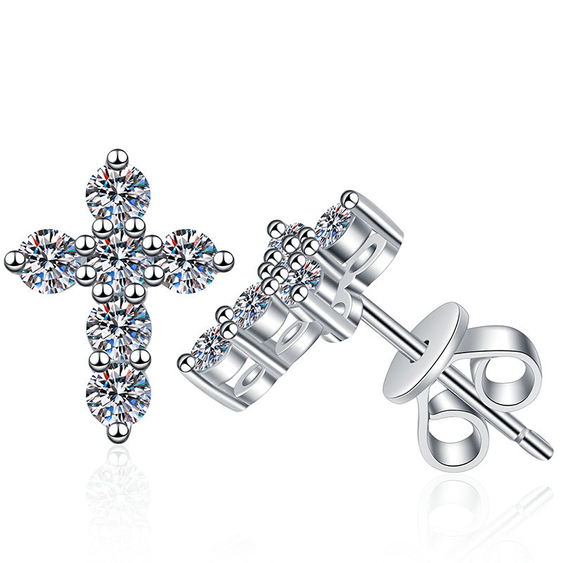 [Avelora]SPARKLING CROSS MOISSANITE STUD EARRINGS