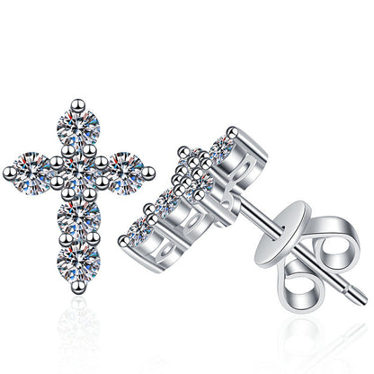 [Avelora]SPARKLING CROSS MOISSANITE STUD EARRINGS