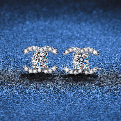 [Avelora]CHIC INTERLOCKING DOUBLE-C MOISSANITE STUD EARRINGS