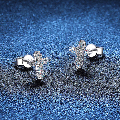 [Avelora]SPARKLING CROSS MOISSANITE STUD EARRINGS