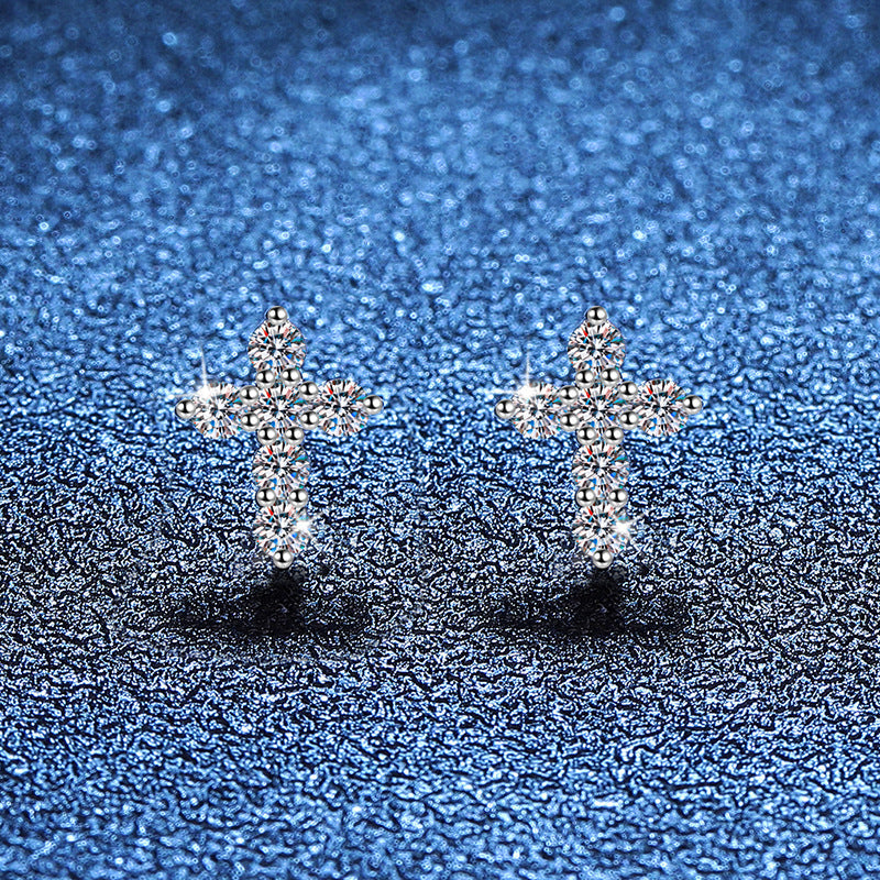 [Avelora]SPARKLING CROSS MOISSANITE STUD EARRINGS