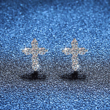 [Avelora]SPARKLING CROSS MOISSANITE STUD EARRINGS