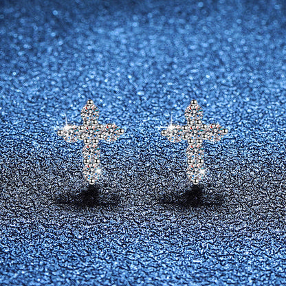[Avelora]SPARKLING CROSS MOISSANITE STUD EARRINGS