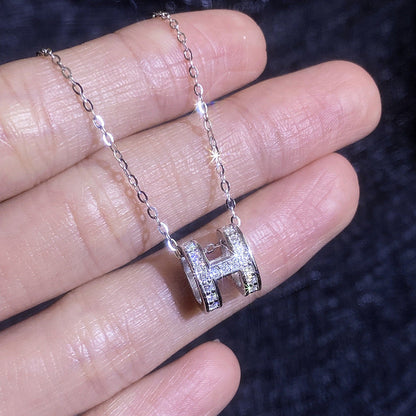 [Avelora]FULL-PAVE "H" MOISSANITE PENDANT NECKLACE