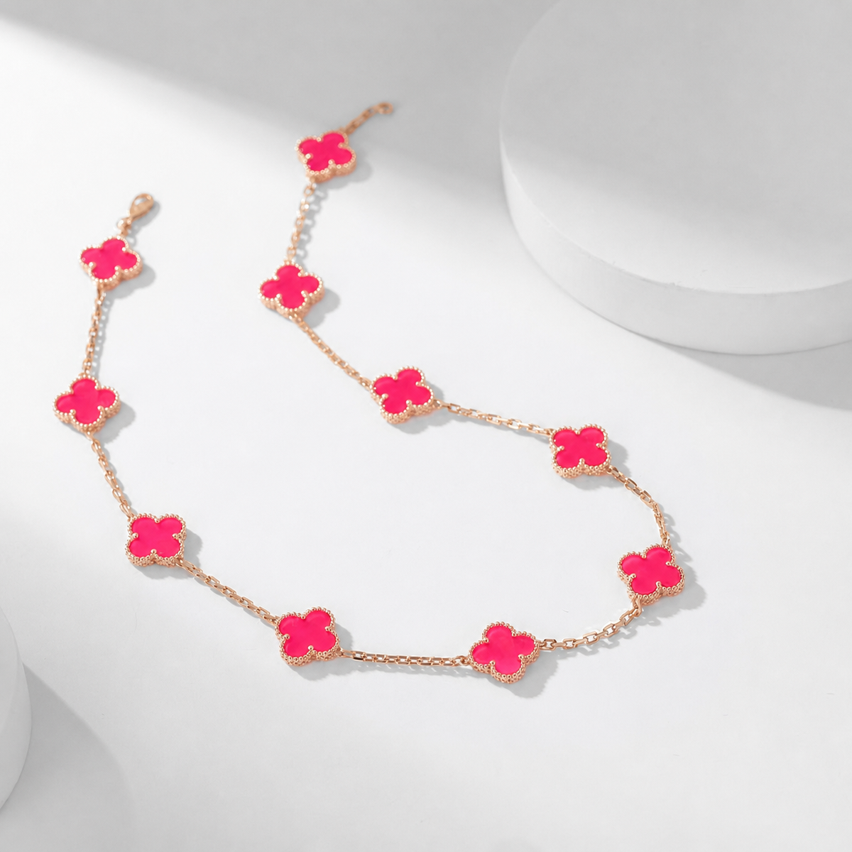 [Avelora jewelry]NEW CLOVER 10 MOTIFS PINK ENAMEL NECKLACE